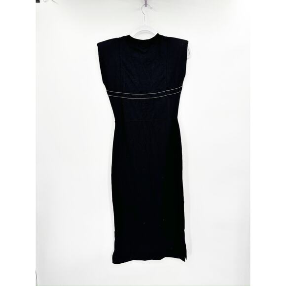 Sandro Black Stitched Ruched Gathered Midi Dress Size 34 NWT - Picture 3 of 6